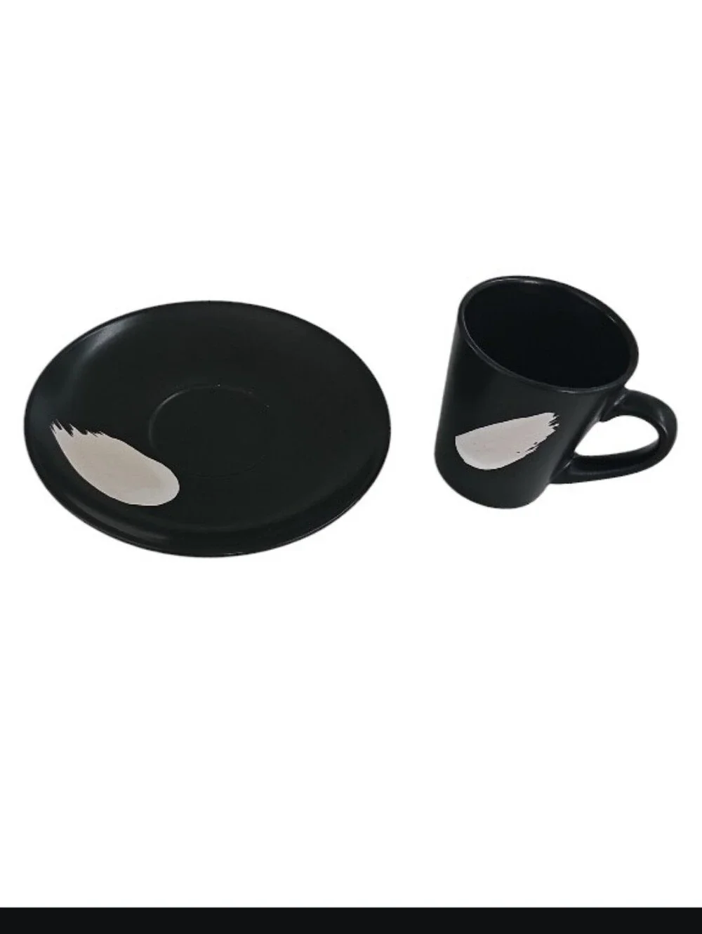 Hand Painted Black Espresso Cup Saucer Set 2 Modern Artisan Pottery Demitasse